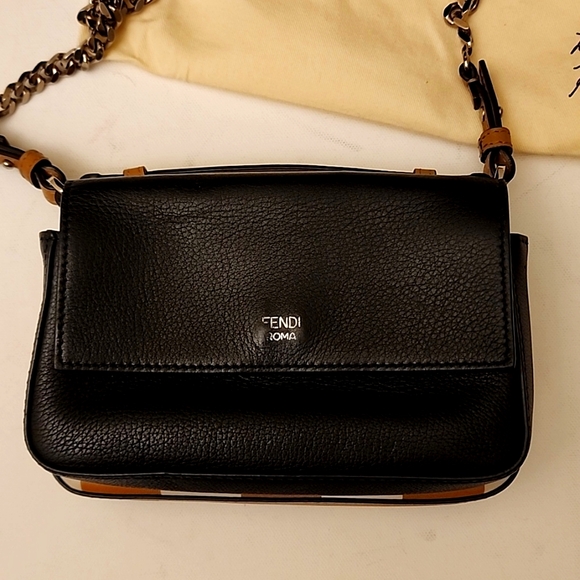 Sold! FENDI Ltd Edition Double Pequin Baquette Bag Clutch Crossbody Purse - Picture 9 of 17